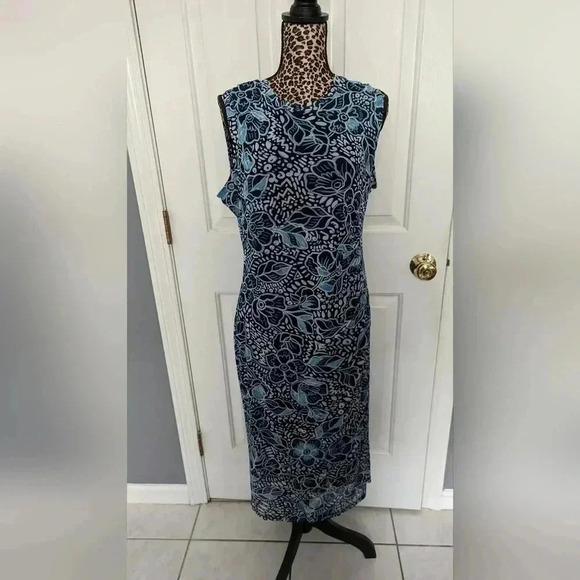 Nine West Crewneck Sleeveless Mesh Blue Dress Size Large NWOT - Picture 11 of 16